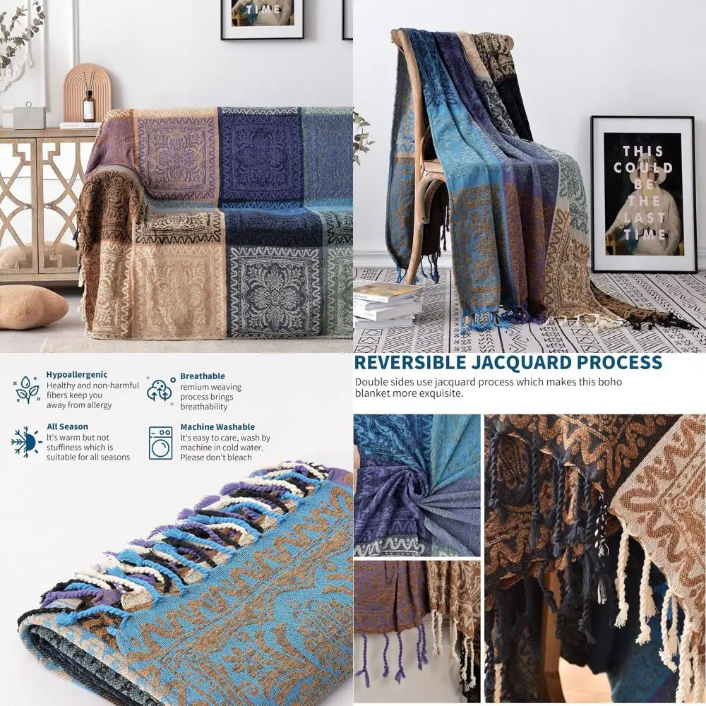 

Фиолетовое богемное жаккардовое одеяло из синели с этническим узором для дивана, стула, дивана и кровати (87 x 102)