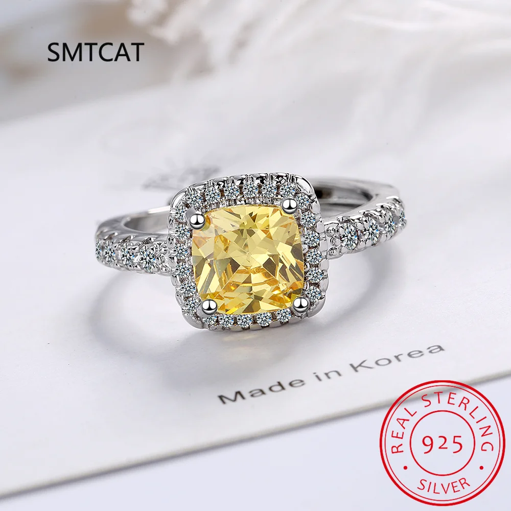 

100% 925 Sterling Silver 7*7mm High Carbon Diamond Wedding Rings For Women Sparkling Engagement Party Jewelry Gift