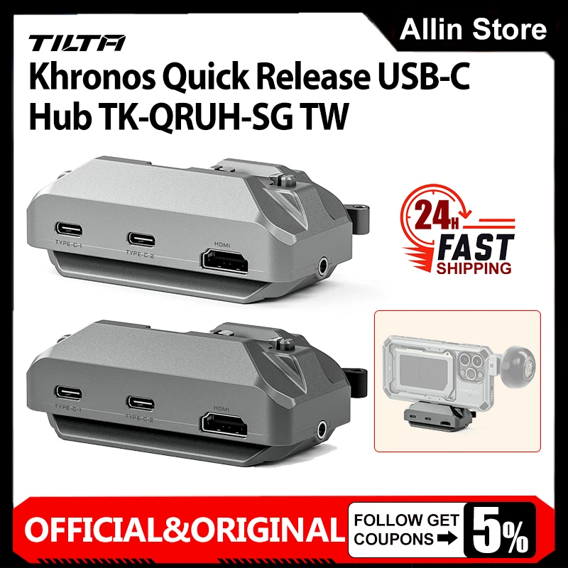 TILTA Khronos Quick Release USB-C Hub TK-QRUH-SG/TW for iPhone Cage 15 Pro/pro max Cage to Connect External SSD Drives