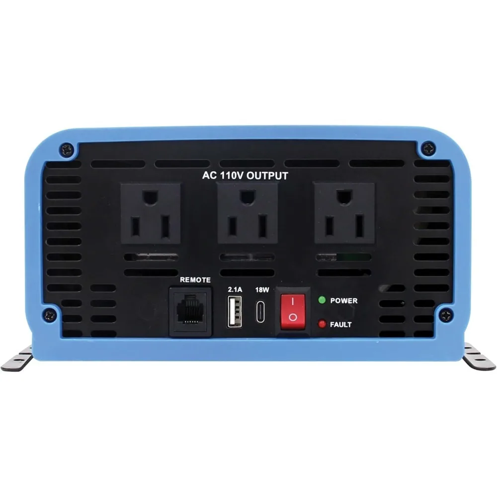 عاكس طاقة موجة جيبية نقية مدمج بقدرة 1500 وات، 3 منافذ، 1 منافذ شحن USB + 1 منافذ شحن USB-C، جهاز تحكم عن بعد عبر كابل هاتف RJ12 #2