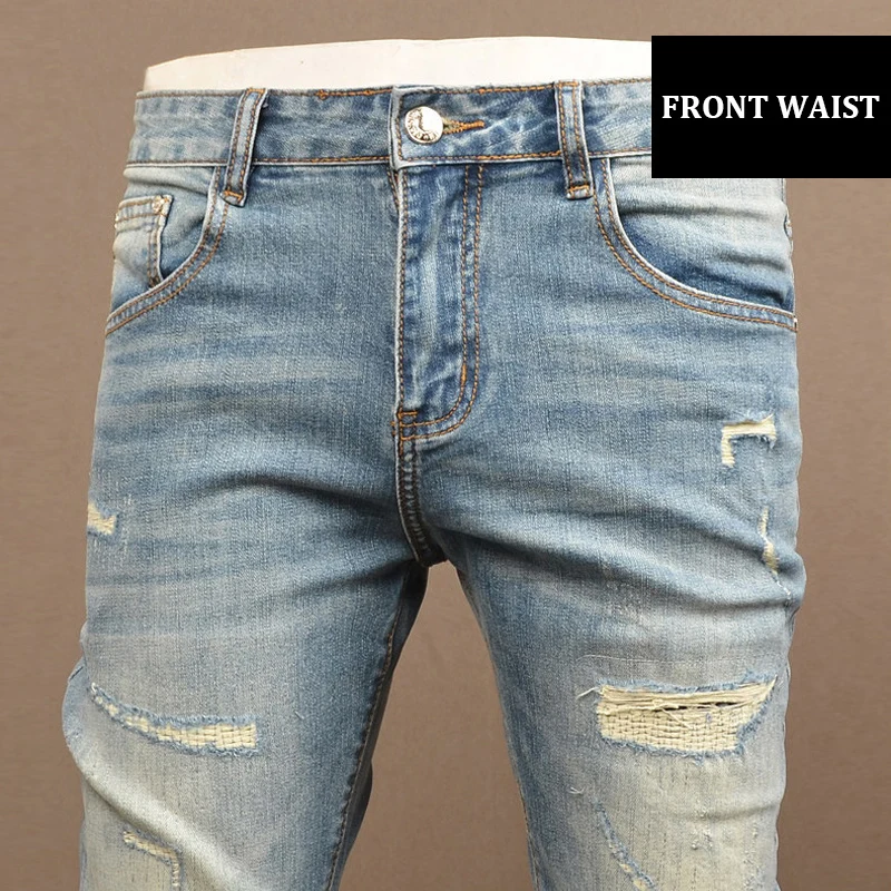 

Designer Fashion New Men's Light Blue Jeans Scratch Scratch Wash Nostalgic Stretch Slimming Jeans Straight Tube Pencil Pants Hom