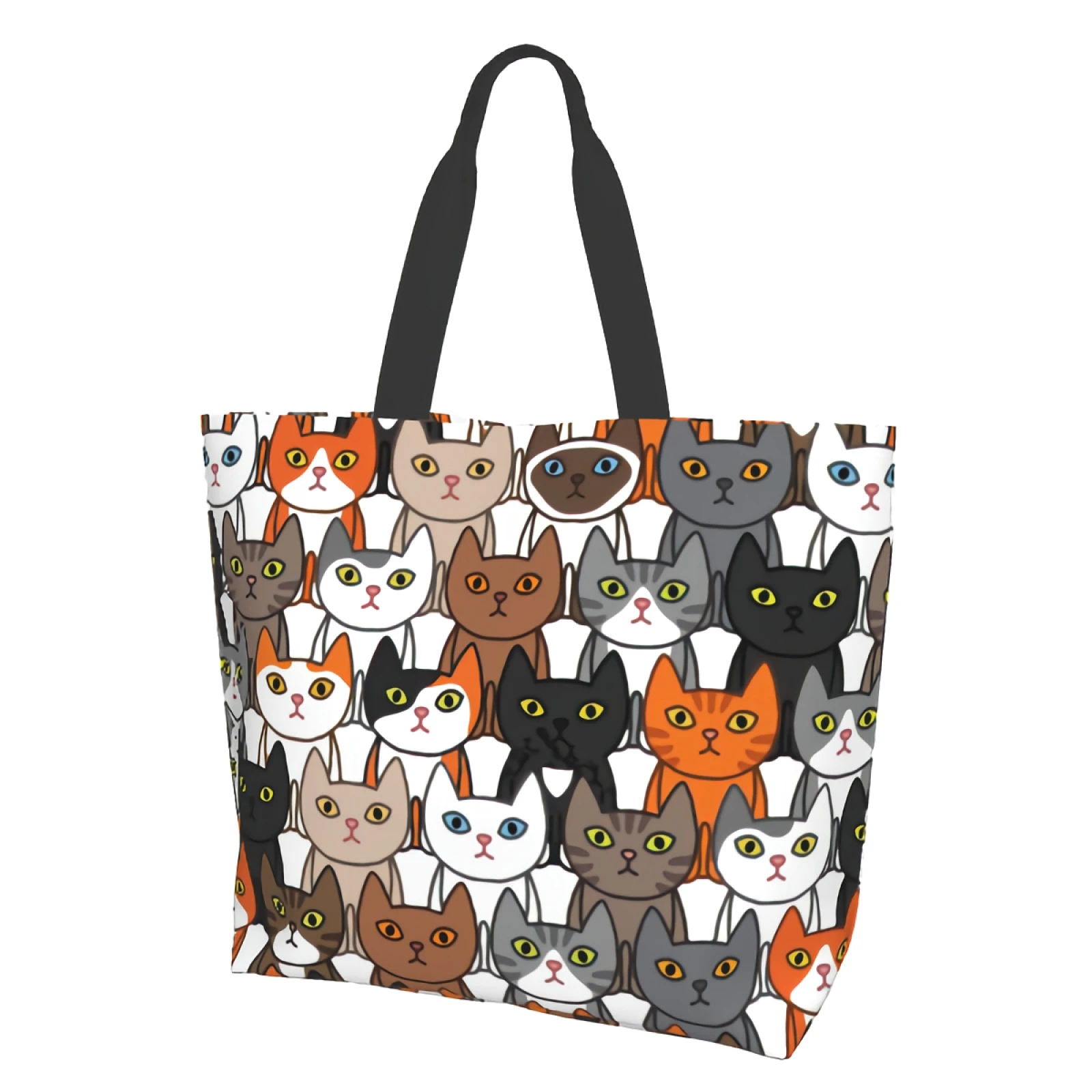 Cute Cats Collage Lovely Kitten Balck White Orange Canvas Tote Bag for Women Weekend Kitchen Grocery Bag