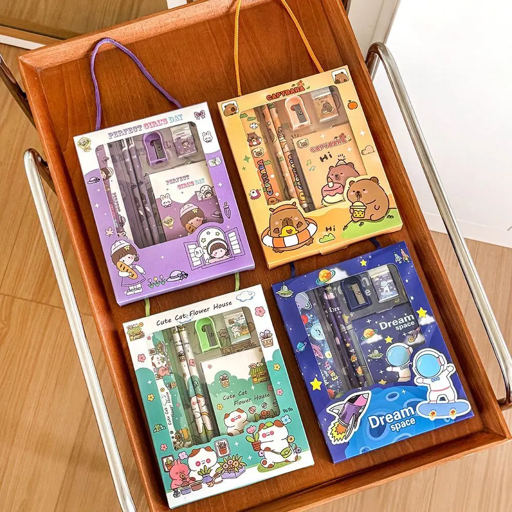 Ensemble de papeterie Capybara, cadeau de récompense pour étudiants, fournitures scolaires amusantes pour la rentrée, comprenant des crayons, un cahier et une gomme, cadeau de vacances