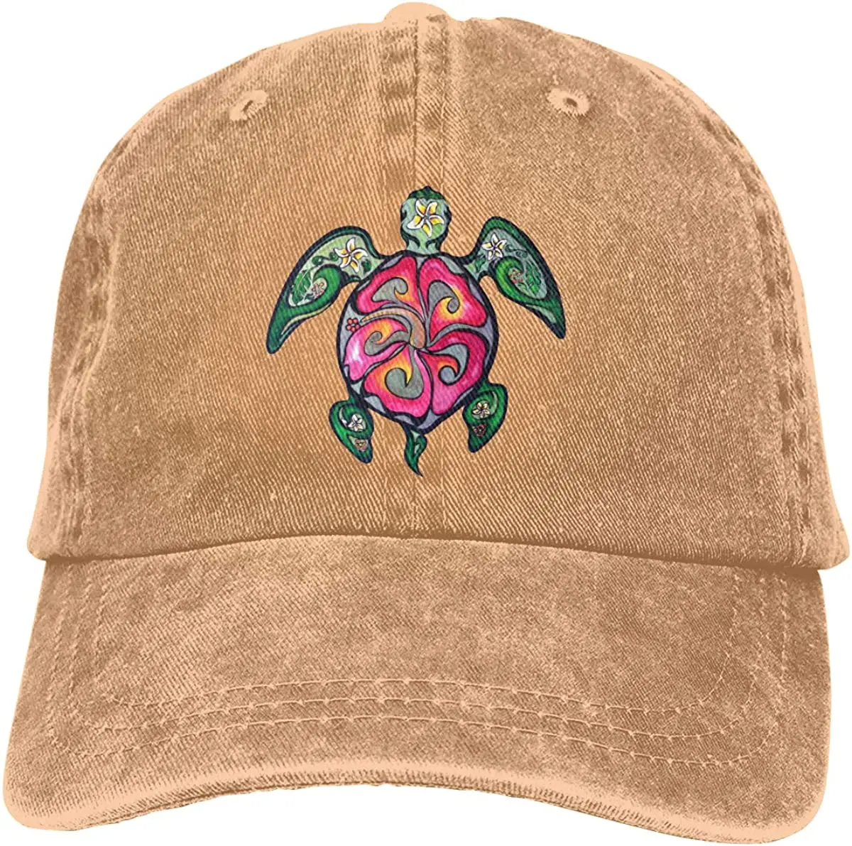 Hibiscus Honu Hawaiian Sea Turtle Vintage Denim Dad Hat Adjustable Baseball Cap