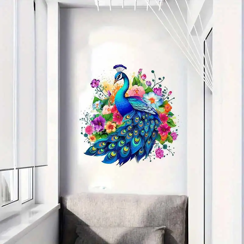 Flower & Peacock Wall Stickers Living Room Sofa Background Home Decor Beautification Mural Decals for Bedroom Kitchen AA408