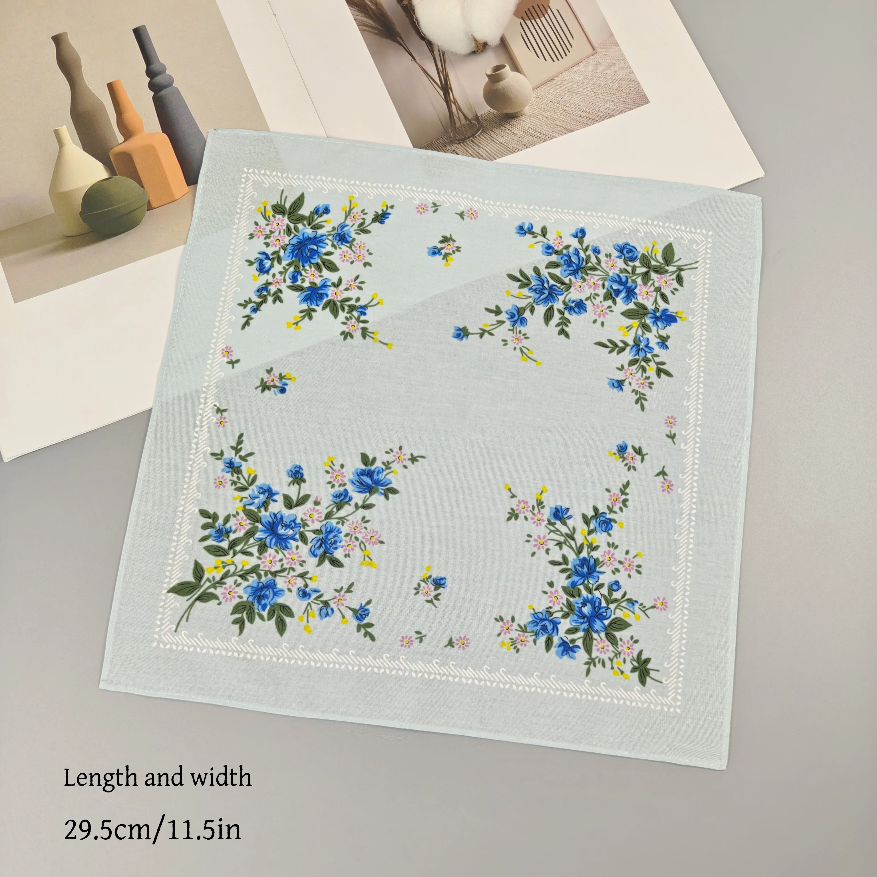 11.6 بوصة/29.5 سنتيمتر القطن هلال المرأة المطبوعة منديل الرجعية 6 قطعة شعور رقيقة #4