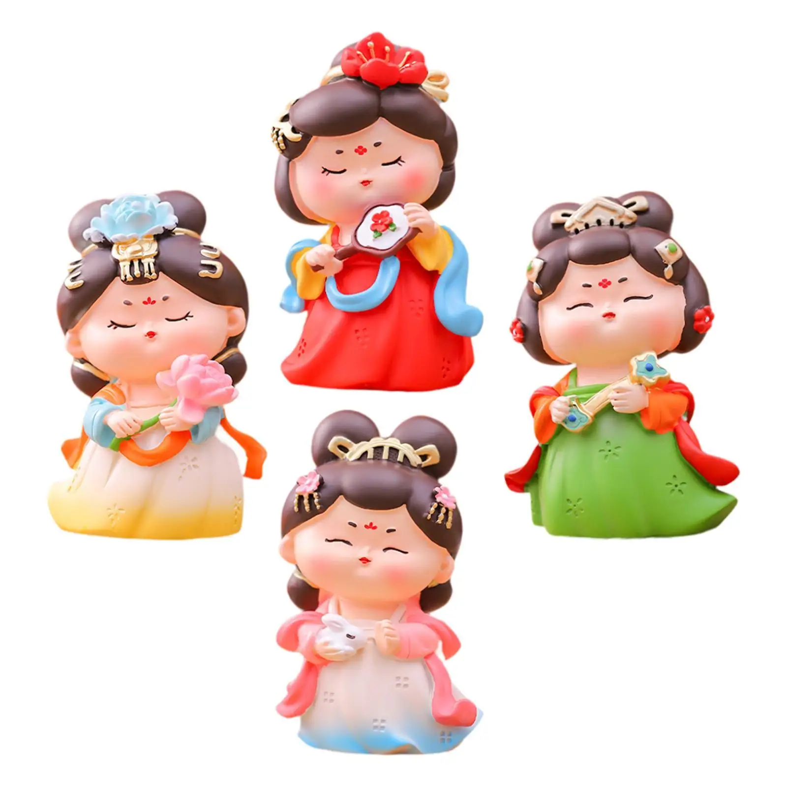 Tang Girl Figurine Doll Resin Craft 3x2.8x4.4inch Collectible for Livingroom And Bedroom