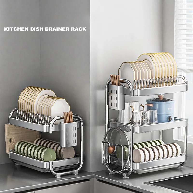 

Dish Drainer Kitchen Storage Organizer Bowl Rack with Drain Stainless Steels Kitchenware Tableware Drainer Board Rack Cupboards