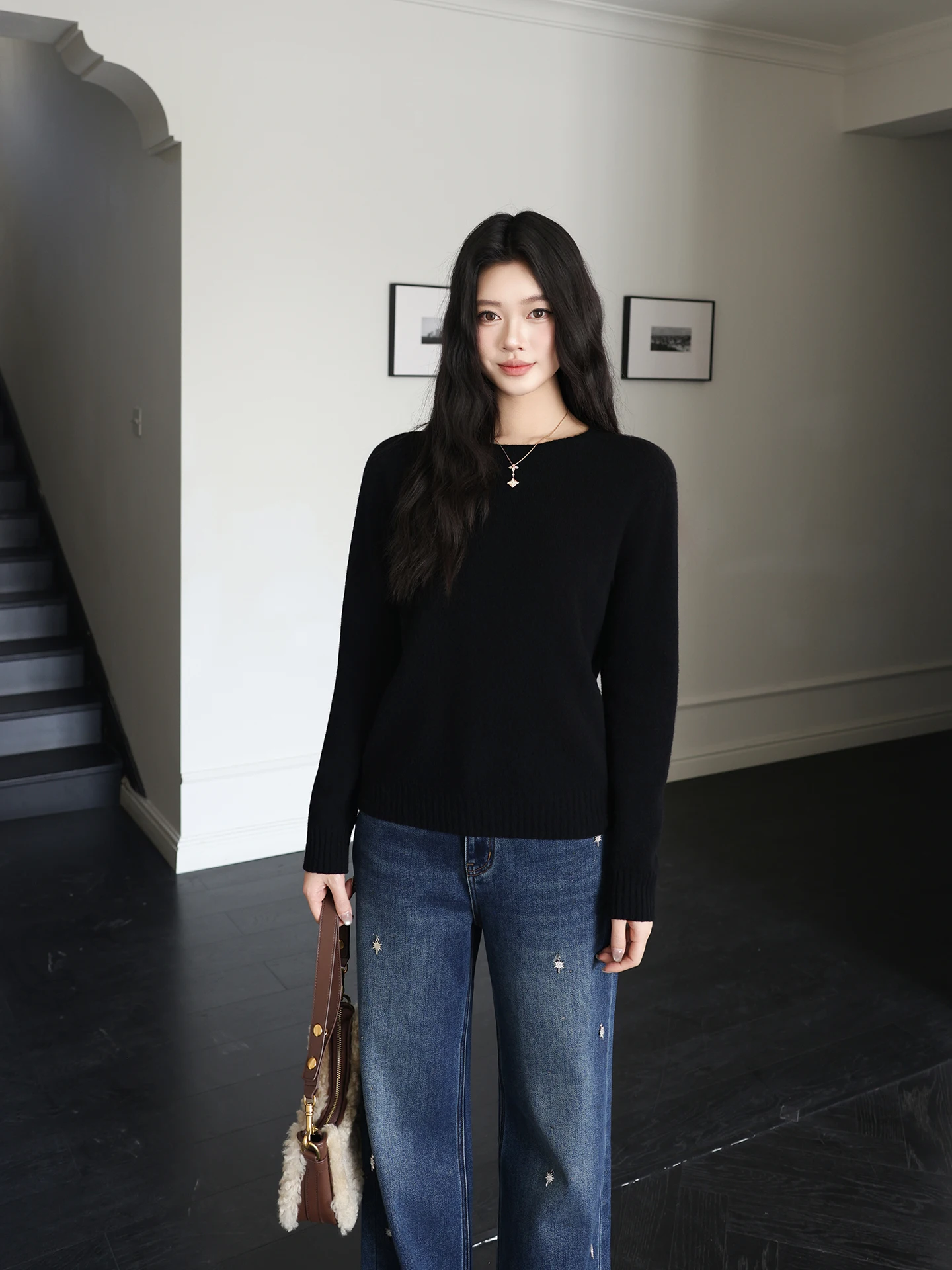 

Yang's Personal Sle Reordered Infinite 00% Camere Sl Inteated Knitted Sweater Base irt MEQA3205 Woolen Knitwear