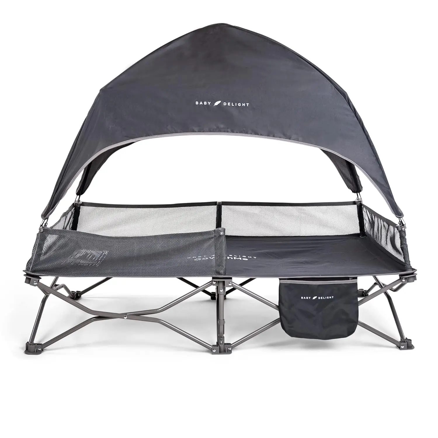 

Portable Travel Cot for Toddlers with Sun Canopy, Indoor Outdoor Use, Grey