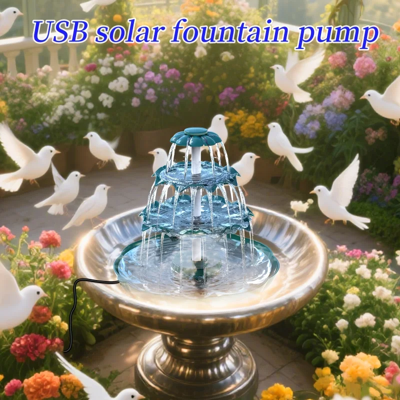 1 Set of USB Three-layer Bird Bath Fountain, Detachable Fountain, Used for Indoor and Outdoor Garden Villa Pond Decoration