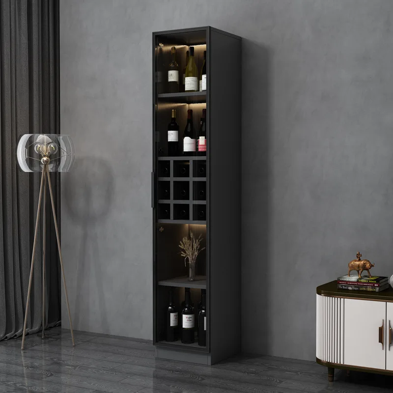 Solid wood wine cabinet living room against the wall modern simple small wine cabinet small light luxury high-end red