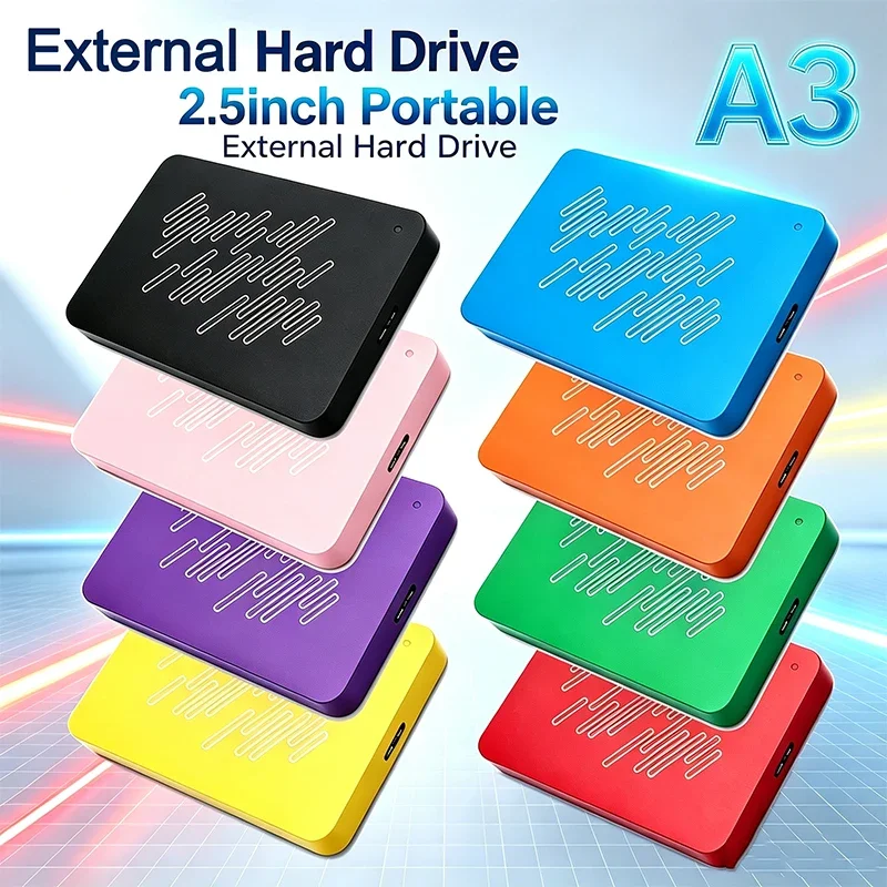 Portable A3 Series USB3.0 SSD External Hard Drive, 500GB 1TB 2TB 4TB Black Solid State Disk for Gaming Console & Office Gift