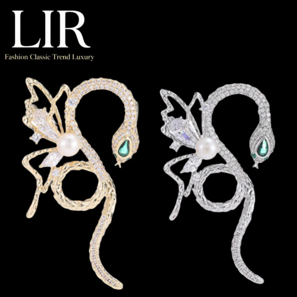 

Женская брошь LIR: пресноводный жемчуг, змея и бабочка, инкрустация цирконом ААА, легкая роскошь, 2 цвета, противоскользящая