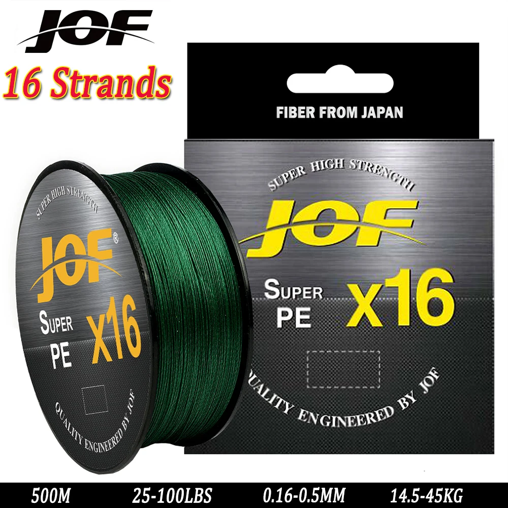 JOF X16 Strands Fishing Line 500M X16 Multifilament Braided PE Strong Wire 25LB-100LB High-strength Anti-bite and Wear-resistant