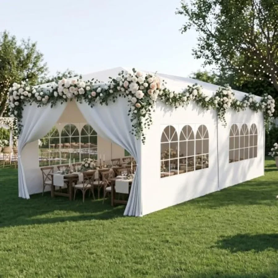 10x20FT Party Tent Outdoor Canopy with 6 Removable Sidewalls, White