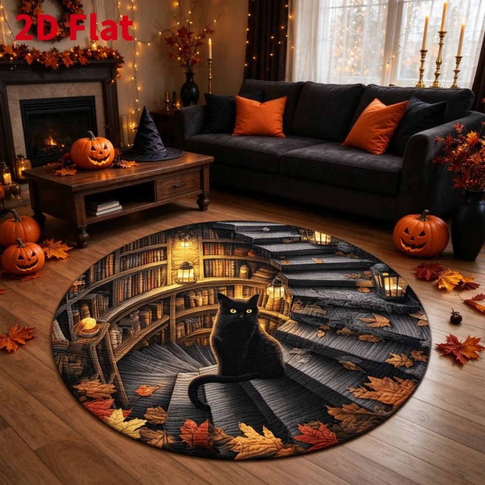 Round Rug Christmas North Pole Snow Village Carpet Illusion Area Rug for Living Room Bedroom Festive Holiday Door Mat Home
