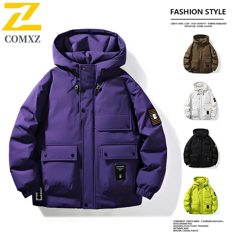 COMXZ Men Parker Coat Versatile Outdoor Ski Travel Windproof Waterproof Climbing Padded Jacket Warm Street Cycling Winter Jacket
