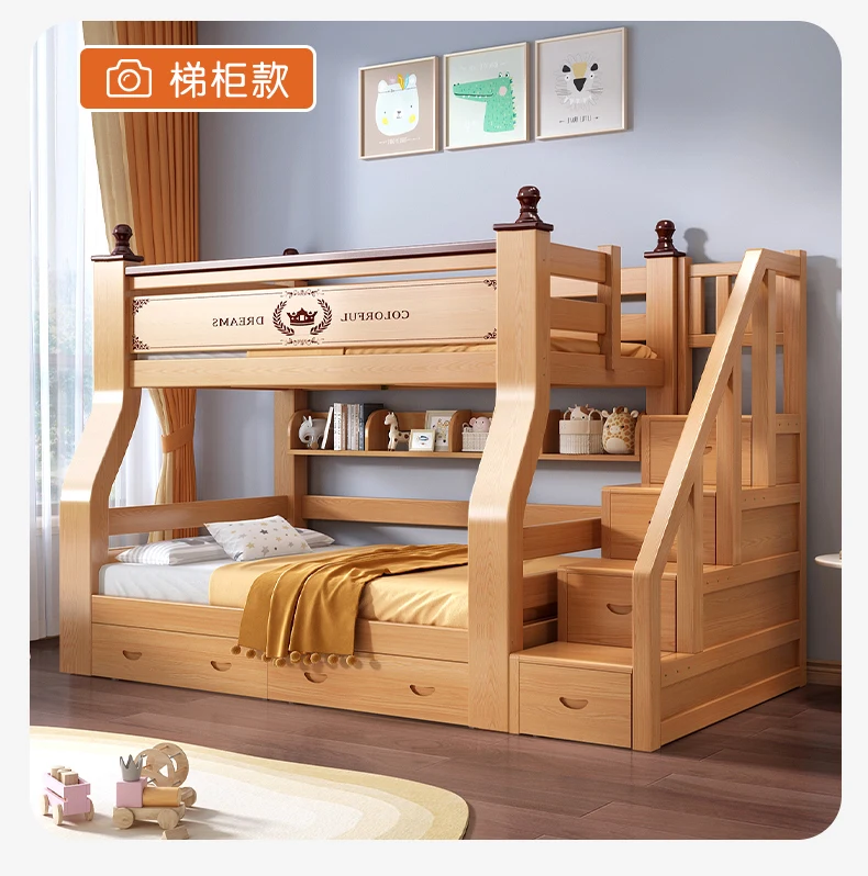 

Upper and lower bunk, one child and one woman, two high and low double , solid wood upper and