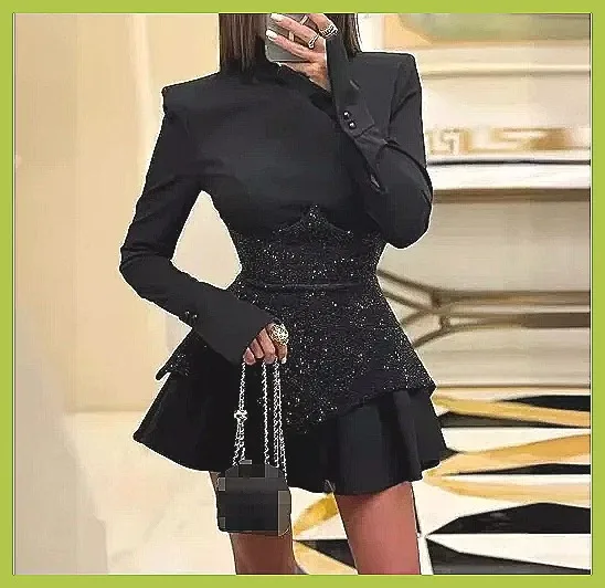 Nuovo Abito Mini con Paillettes 2026, Vestito da Festa Sexy a Vita Alta Linea A per Donne
