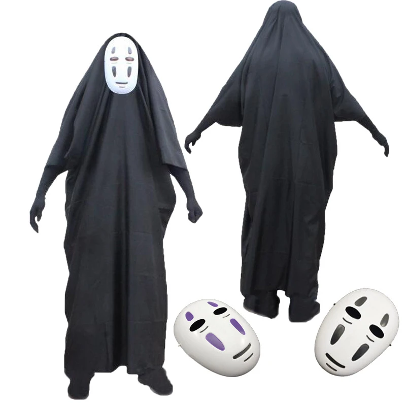 Anime spirited afastado sem rosto homem cosplay máscara luvas conjunto halloween mascarada preto manto