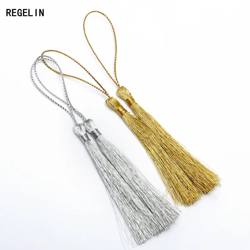 REGELIN Gold/Silver Color Silk Tassel Cord Handmade Rayon Thread Tassels Charms 20pcs 80mm DIY Jewelry Making Findings Materials