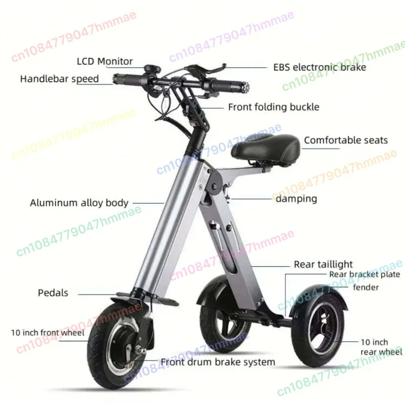 ES32 Foldable 3-Wheel Electric Scooter for Adults, Lightweight Mobility Trike with Seat, Reverse Function & Key Switch
