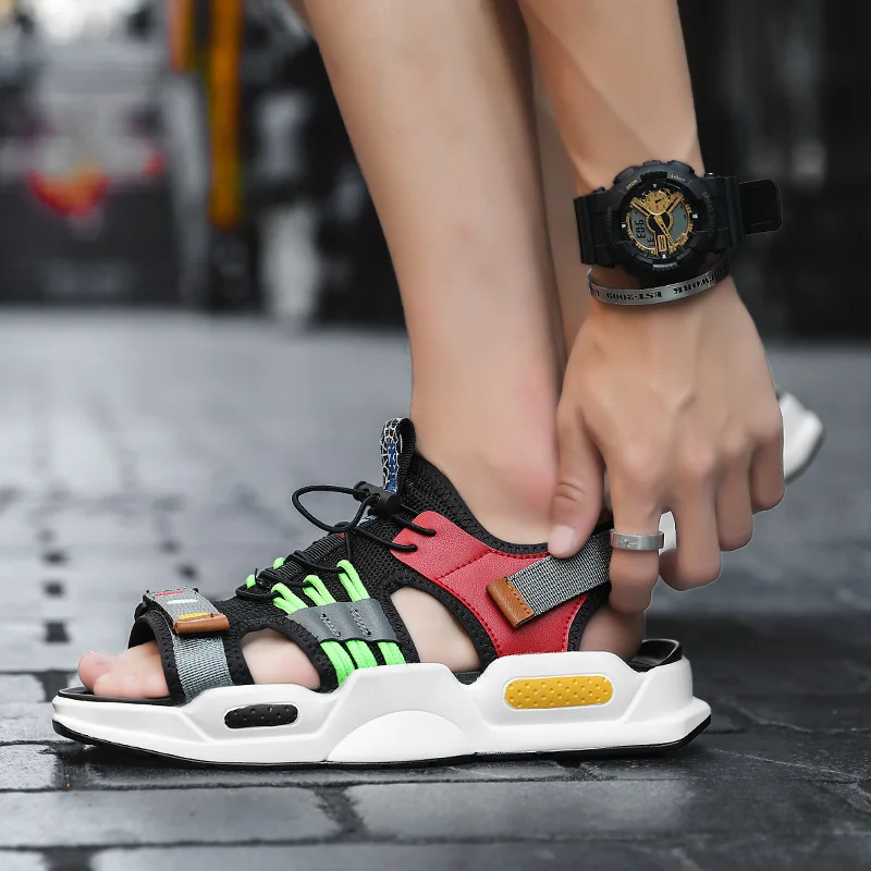 2022 New Fashion Gray Platform Sandals for Men Comfortable Hook Loop Summer Shoes Casual Men Outdoor Non-slip Beach Sandals Men