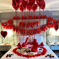 1Set Anniversary Decoration Foil Balloons Happy Anniversary Banner for Wedding Bridal Shower Valentine's Day Decoration Globos