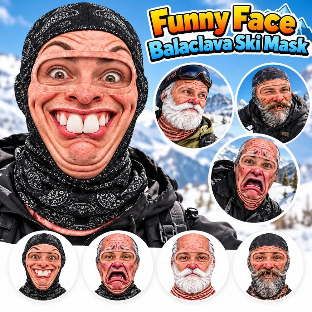 3D Face Printed Old Man Balaclava Face Mask White Mustache Breathable Eye Hole Funny Ski Mask Elastic Stretch Winter Mask Cover