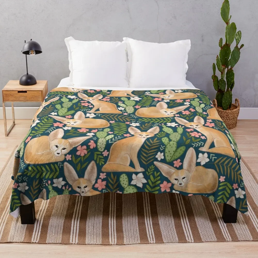 

Fantastic Fennec Foxes on Navy Throw Blanket Shaggy Furry Soft Blanket for Bedroom Living Room