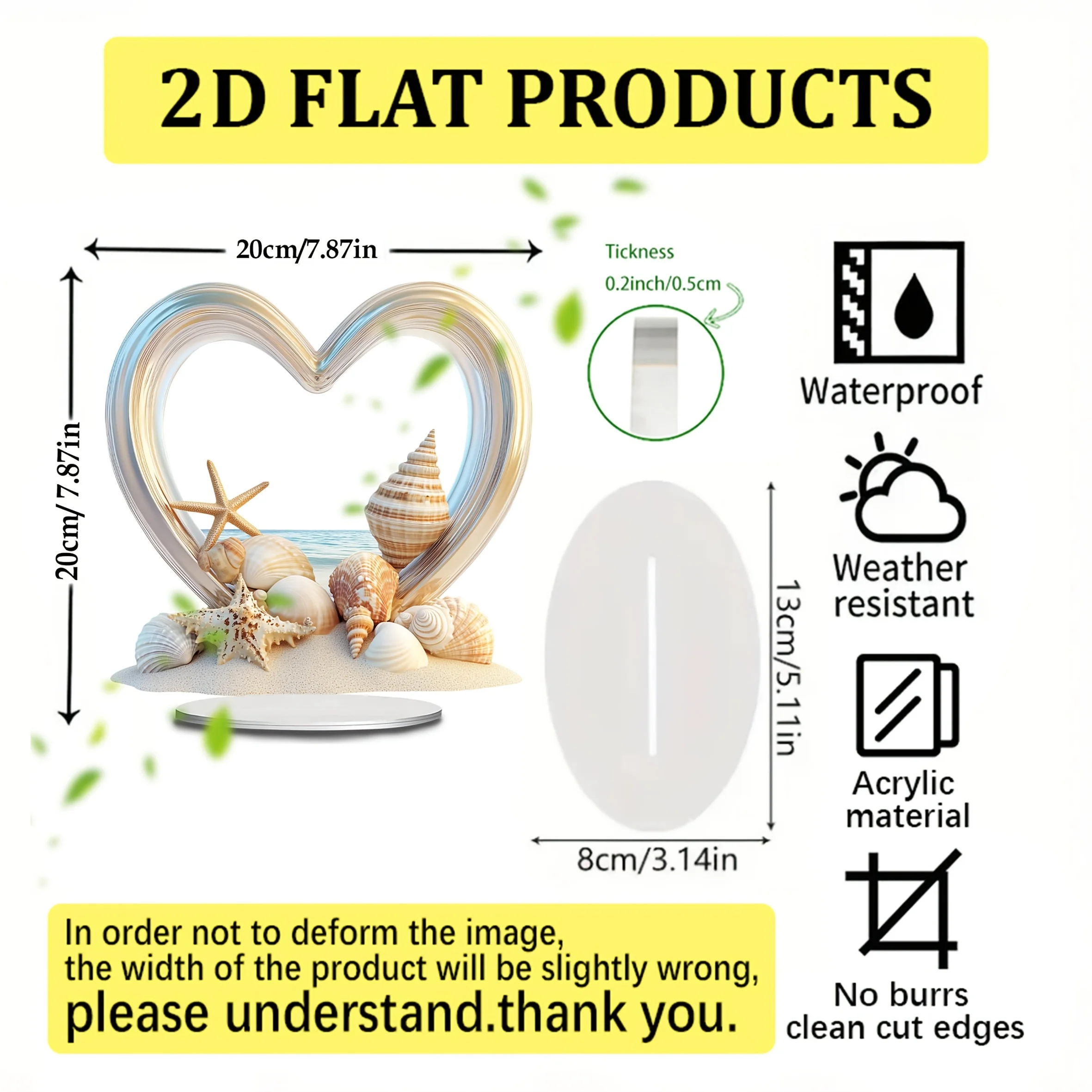 2D Flat Acrylic Tabletop Decor Plate Hollow Heart Seashell Starfish Beach Pattern Acrylic Ornament Nautical Desktop Display Sign