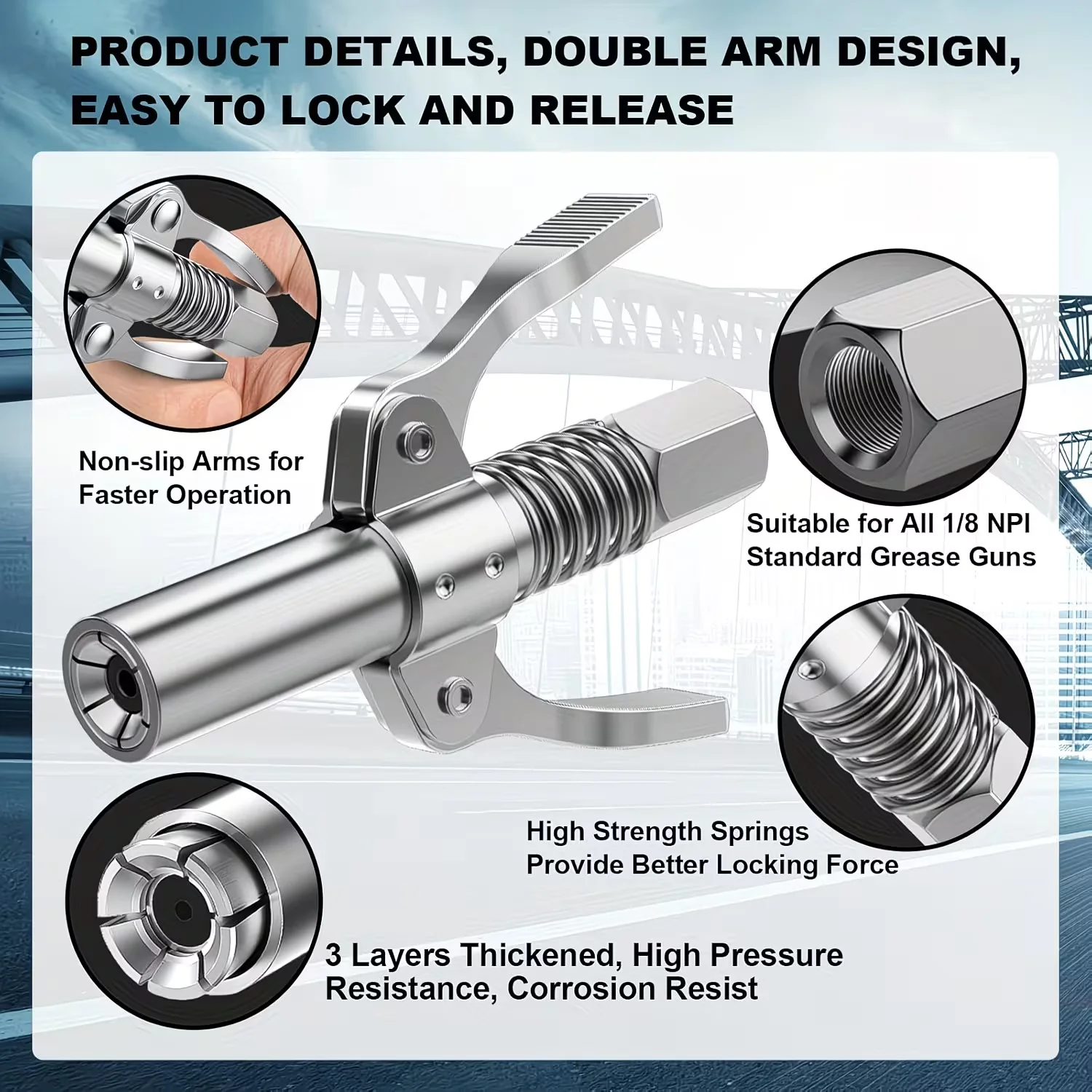 

Grease Gun Coupler Kit 2/8pcs -12'' Tube ±6pcs M6 Nipples, 10000 PSI High Pressure Quick Releas Leak-Proof for Mechanics& Diyers