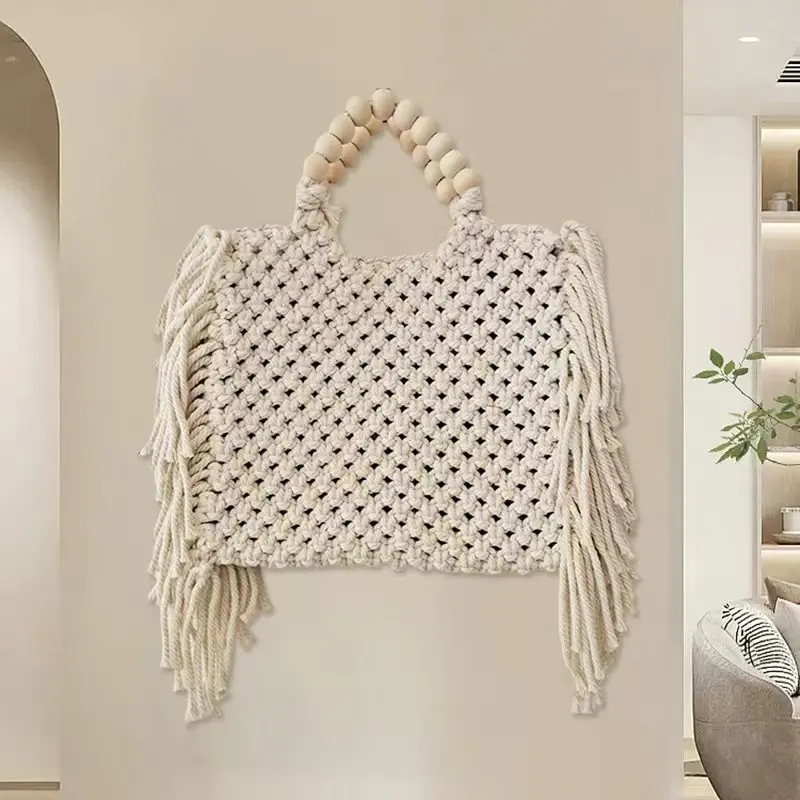 Borsa a tracolla in paglia con nappe Casual borsa a tracolla intrecciata a mano femminile borsa da spiaggia borsa da spiaggia con cerniera bohémien