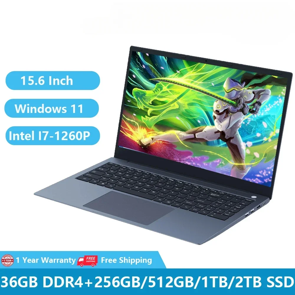 Gaming Laptops Computer PC Ultrabook Windows 11 Notebooks 12th Gen Intel 12 Cores I7-1260P 36GB RAM +2TB Metal RJ45 WiFi Type-C