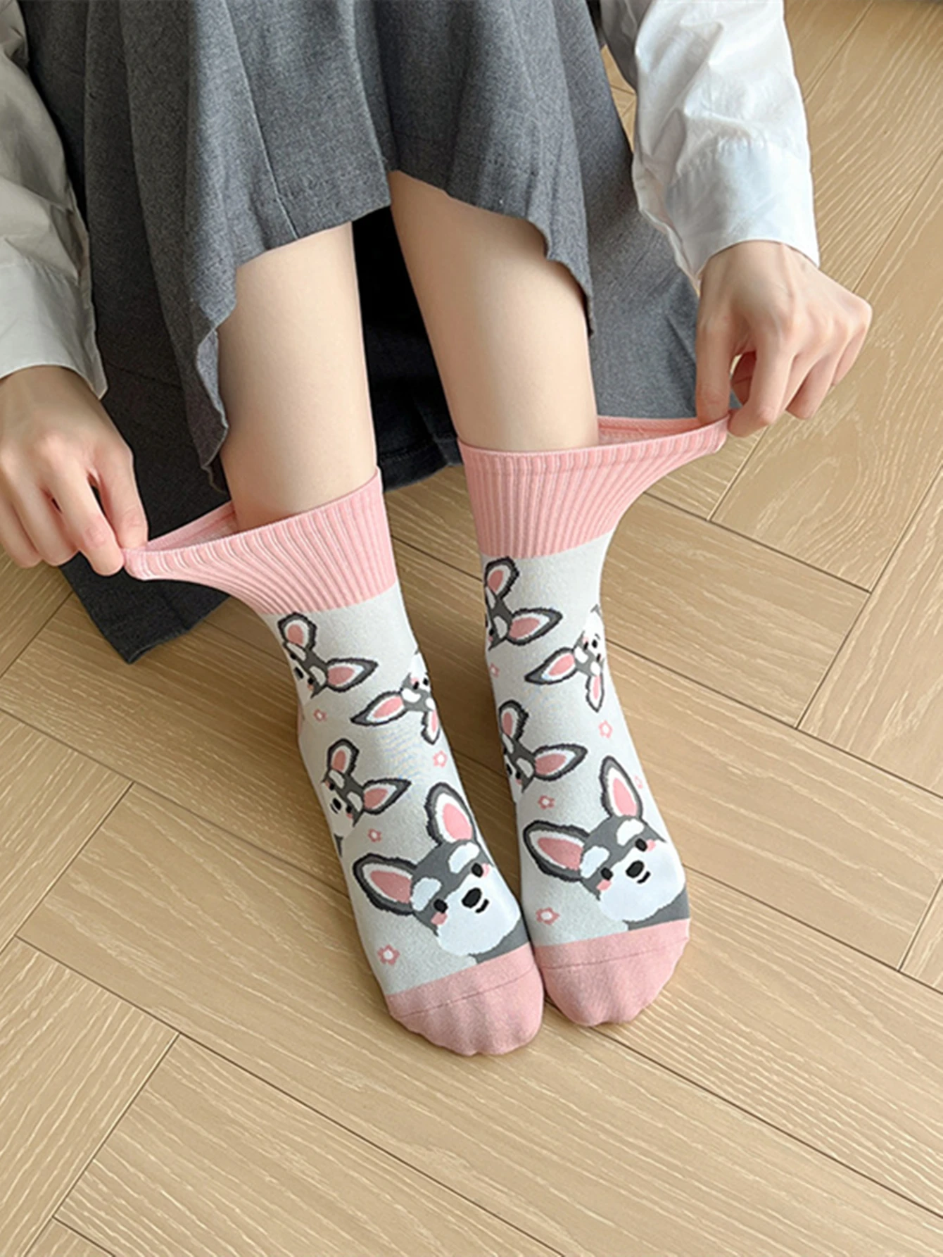 5 Pairs Women Socks Cotton Animal Print Autumn Winter Ladies Mid Sock Fashion Cute Dogs Harajuku Calcetines Mujer Gift For Girls