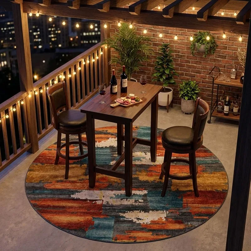 Burnt Orange Modern Abstract Round Living Room Carpet Creative High-End Bedroom Rug Home Decor Sofa Coffee Table Floor Mat Tapis