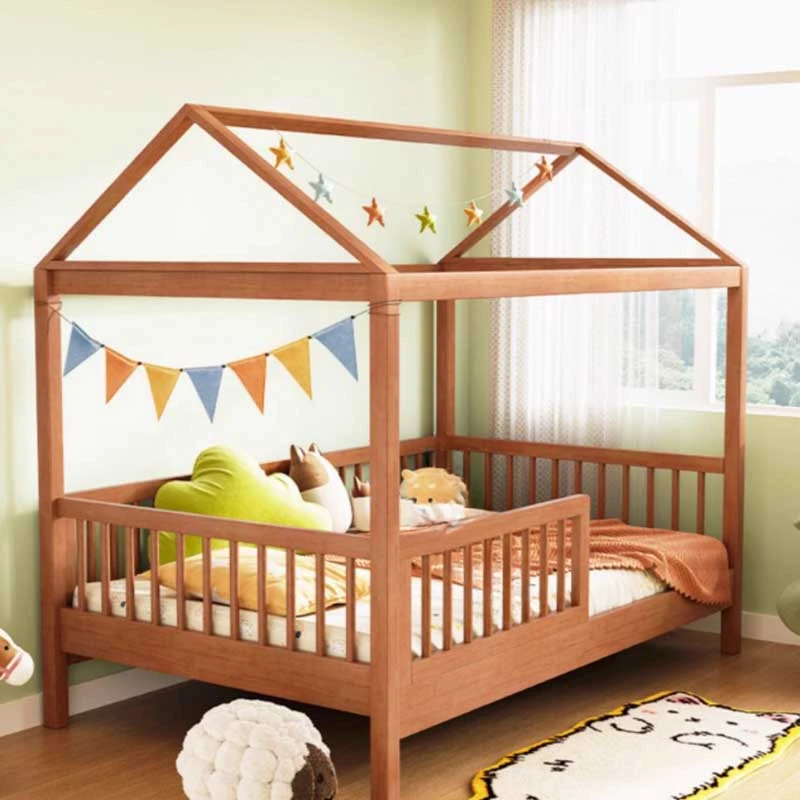 Children Tent Tree House Bed Small Single Person Boys Girls Guardrail Bed Solid Wood  Home Furniture