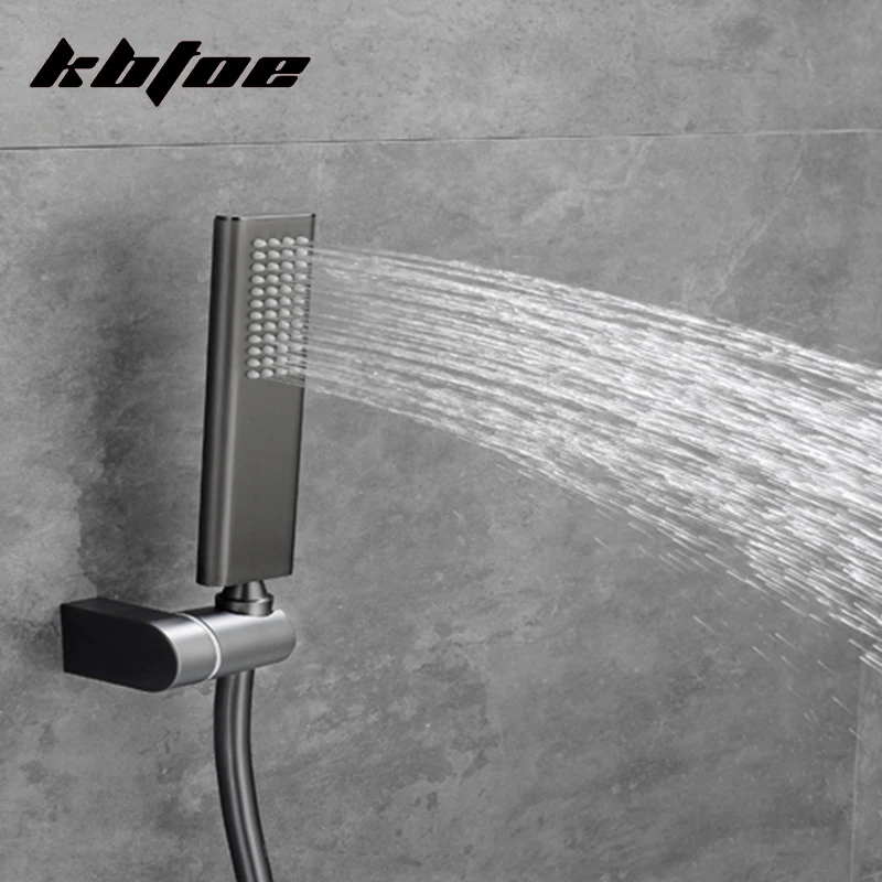 Imagem -03 - Gun Gray Termostática Banheira Torneira do Chuveiro Misturador Cachoeira do Banheiro Conjunto de Latão Handshower Válvula de Mistura de Água Pressurizada