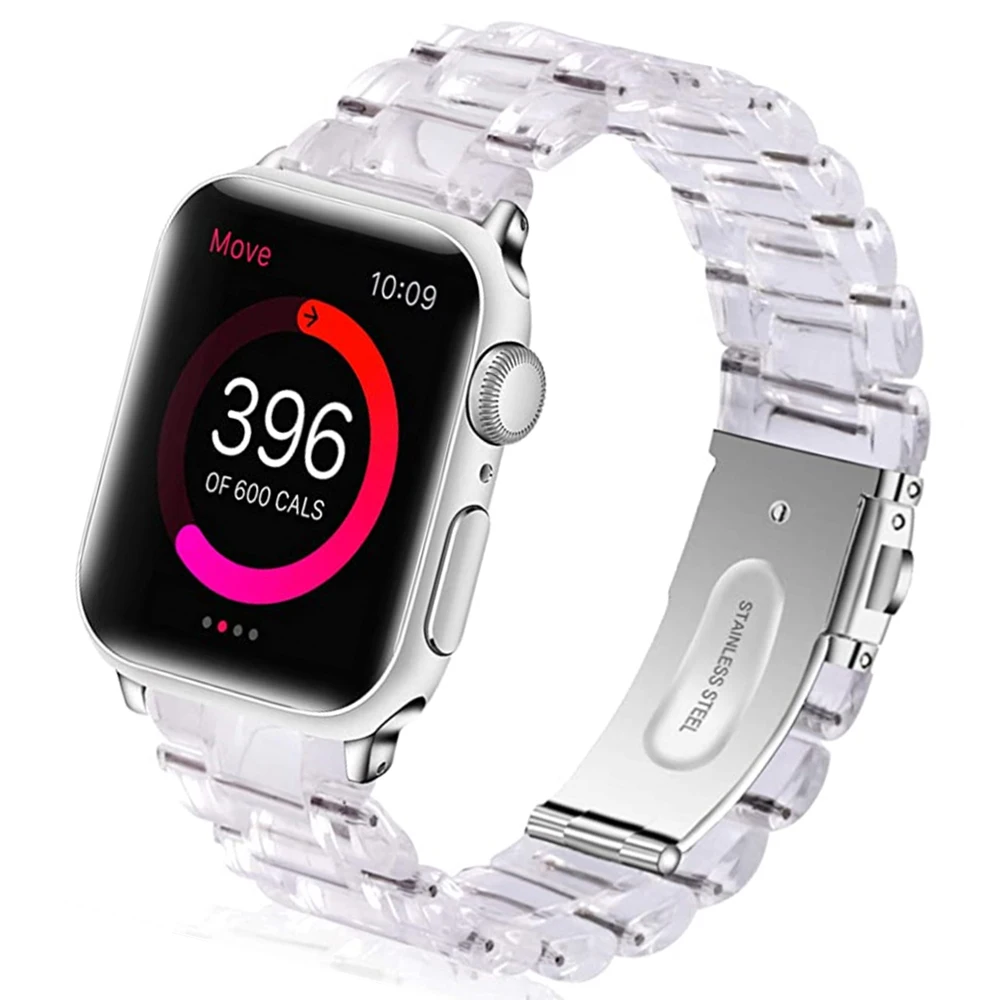 Link Bracelet for Apple Watch Band Series 5 4 44mm/40mm 3 38mm/42mm Clear Wristband with Stainless Steel Buckle for Iwatch strap