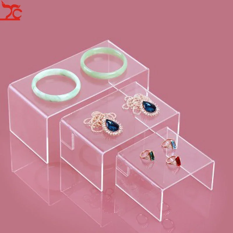 3Pcs/set Clear U Shape Acrylic Display Rack Jewelry Display Stand for Jade Bangle Ring Earring Retail Counter Showcase Organizer