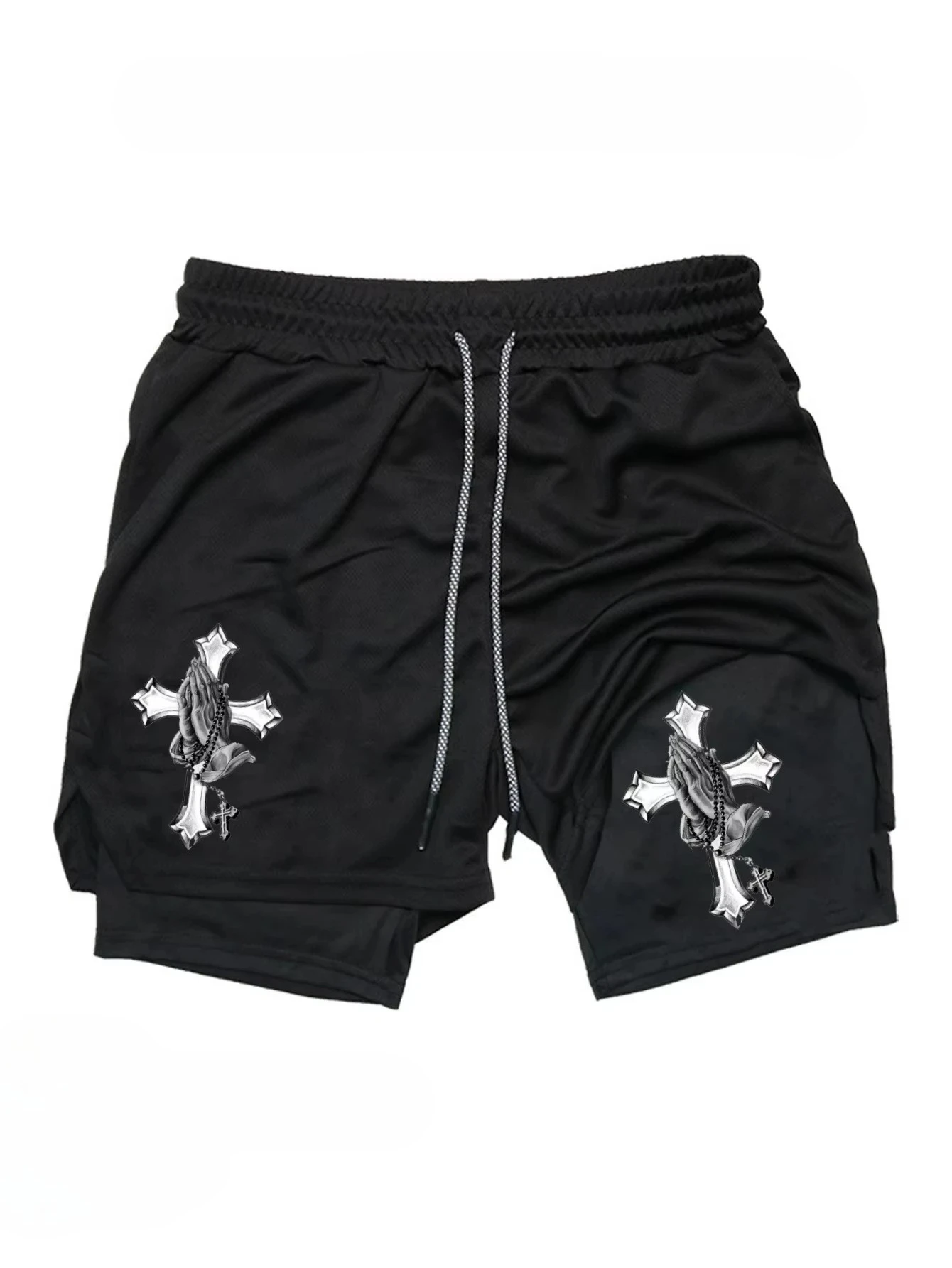 

Мужские летние новые дышащие быстросохнущие двухслойные фитнес-шорты с принтом, шорты для бега