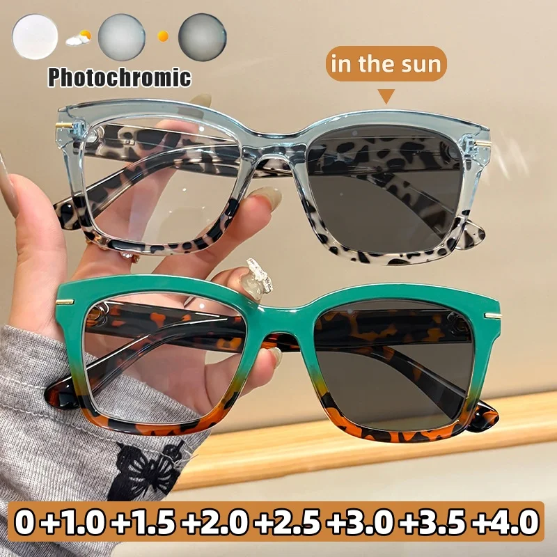 New Fashionable Square-Frame Photochromic Reading Glasses Women's INS Style High-definition Comfortable Presbyopia Eyewear