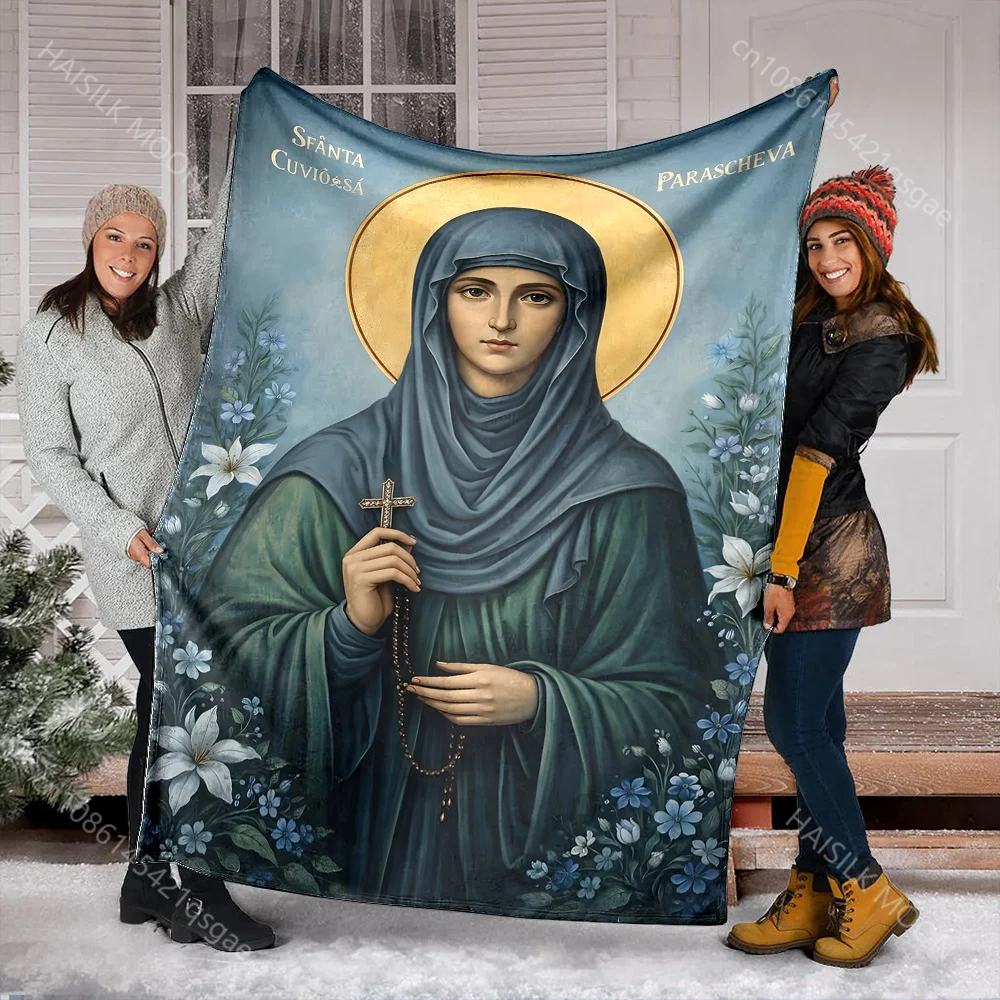 1PC Religious icon holding cross print blanket Prayer blankets for believers suitable for home sofa camping travel car