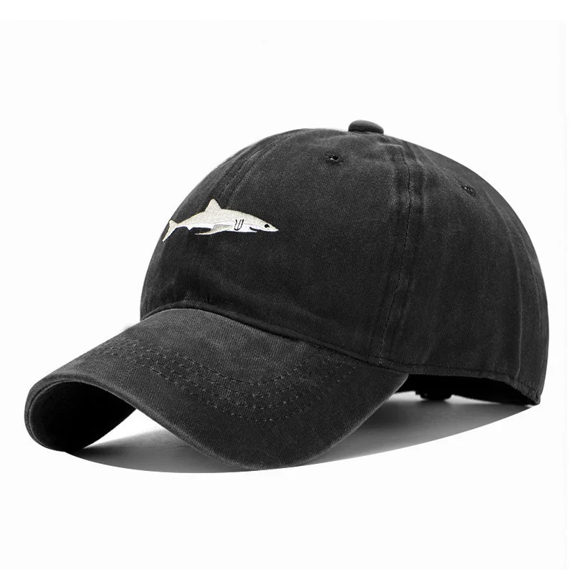 Unisex Washed Cotton Vintage Cap Shark Embroidery Baseball Cap Men And Women Outdoor Casual Sports Snapback Hats Hip Hop Caps