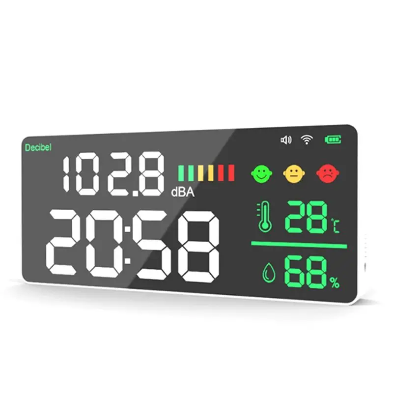 A60zwall Mounted Smart Noise Tester Decibel Meter Temperature And Humidity Monitor LED Large Screen Decibel Metermay