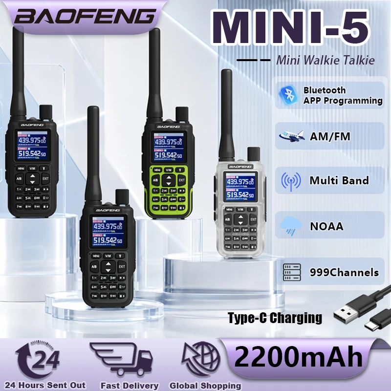 baofeng-mini-5-ワーキートーキー-2200mah-app-ブルートゥース-プログラミング-am-fm-type-c-デュアルptt-noaa-長距離無線機-uv-5rminiのアップグレード版