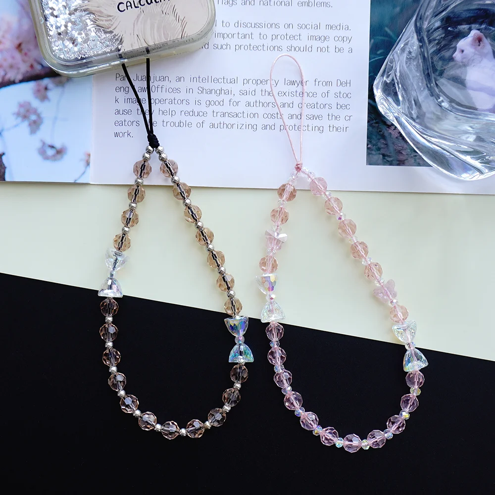 Original New Product with a High-End Feel, Simple and Versatile, Crystal Wind Chime Bowknot Phone Chain, Short Wrist-Style Hanging Ornament