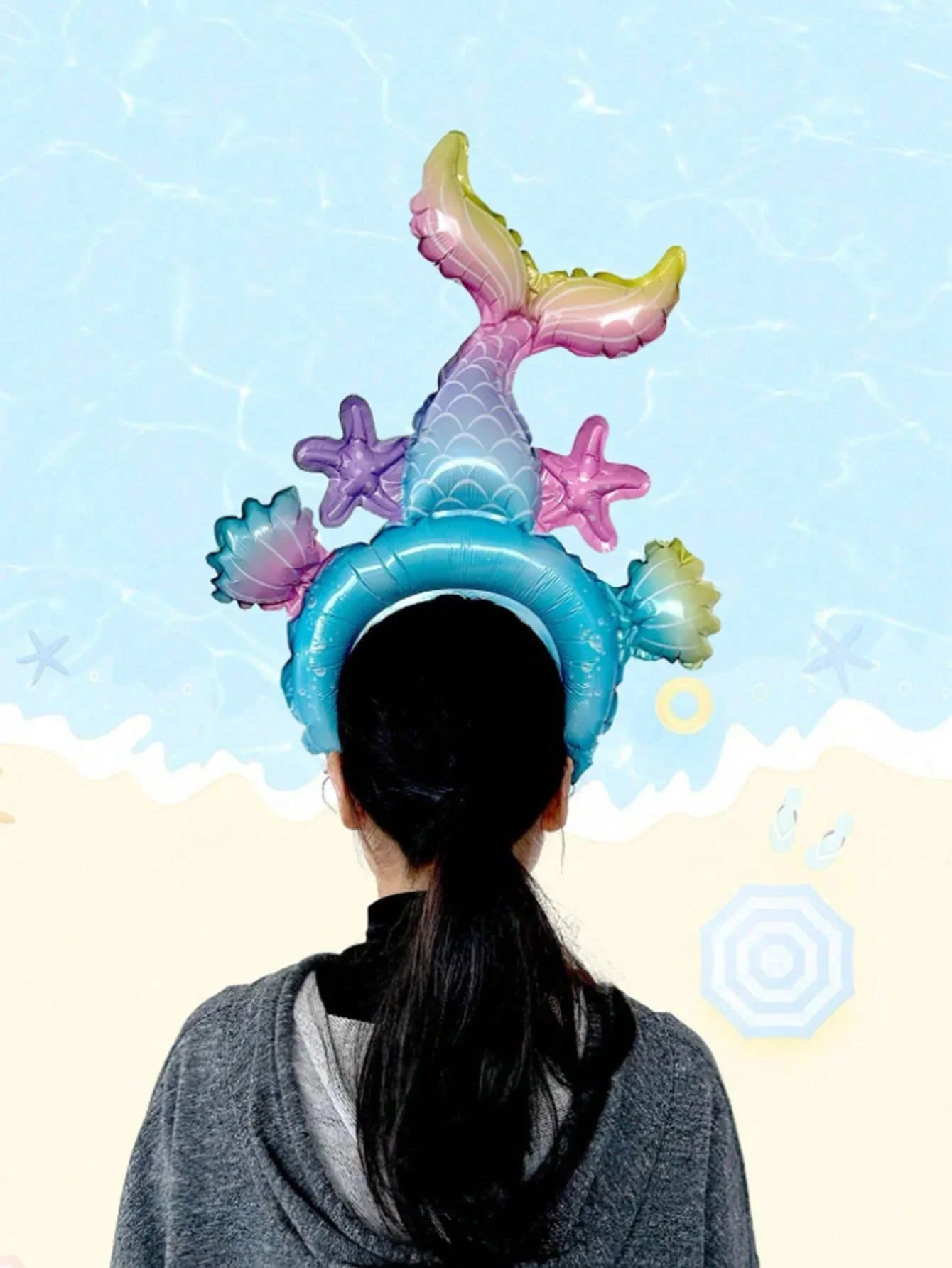 10pcs Mermaid Hair Hoop Headpiece Aluminum Film Balloon Mermaid Theme Birthday Children Decoration Balloon