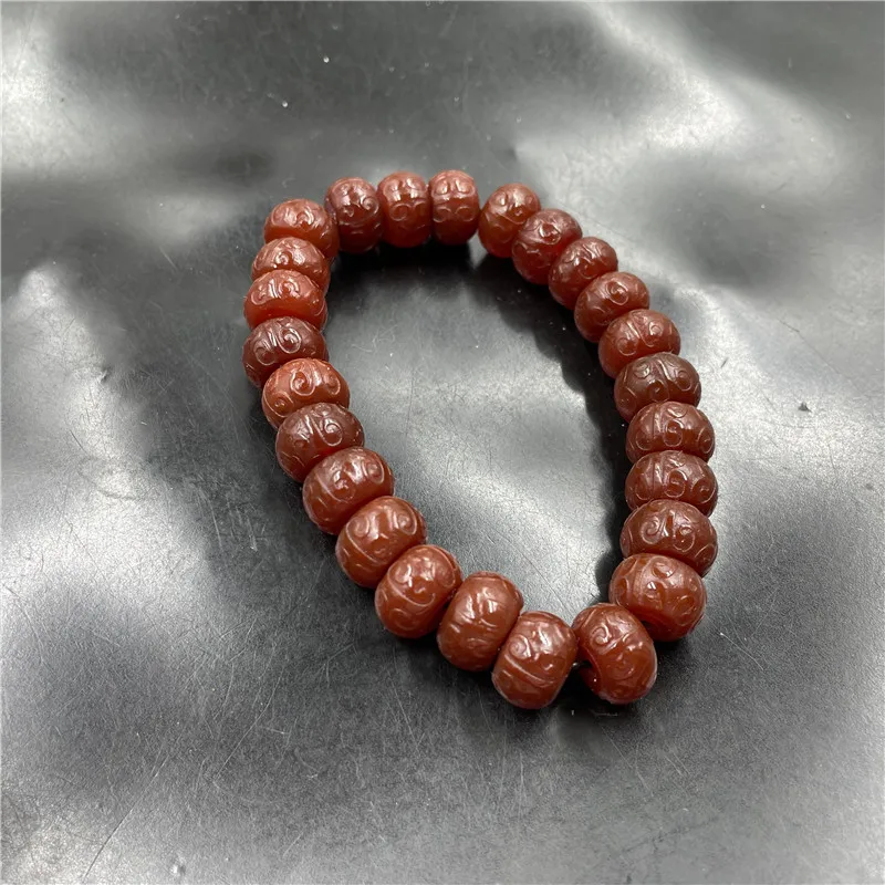 Red Agate Abacus Bead with Carved Patterns, Unisex Peace Amulet Bracelet